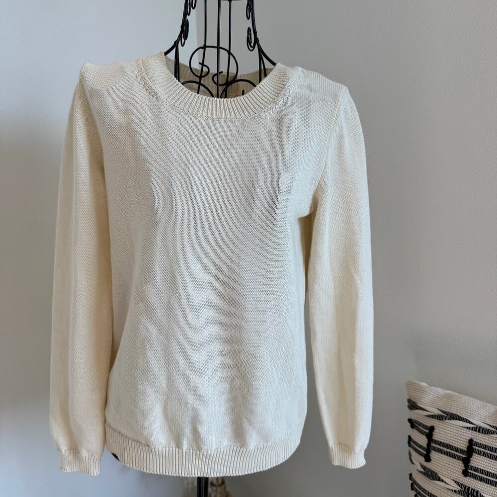 Massimo Dutti Cream Knit Cotton Pullover Sweater Back Gold Buttons Small -Luxury